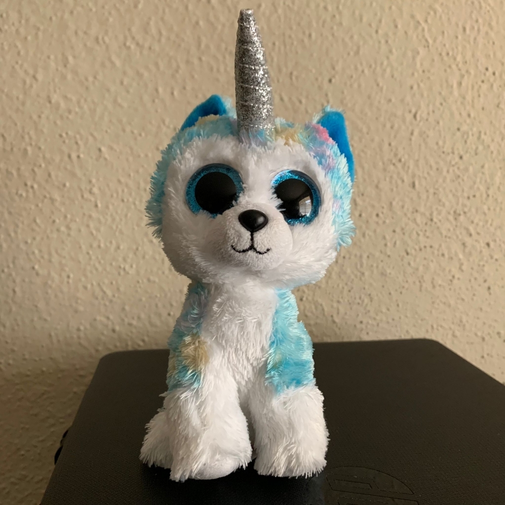 Ty Beanie Boos HELENA the Unicorn Husky Dog 8” Blue Puppy